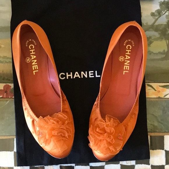 Vintage Orange Chanel Ballerina Flats size 40 - Picture 1 of 6